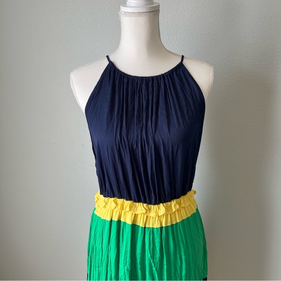 Gibson Latimer tiered colorblock crinkle midi dress. - Picture 3 of 7